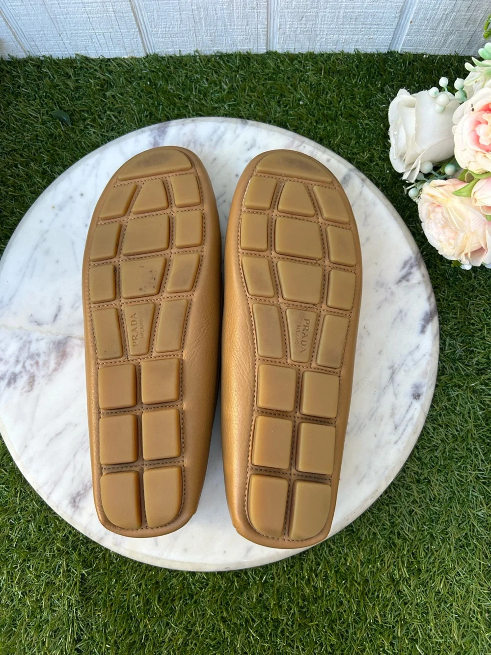 Prada Triangle Logo Driving Loafer Women 41 US 11 gently used  camel brown